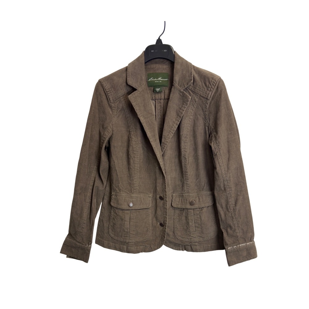 Eddie Bauer Womens Brown Corduroy Blazer Jacket Size M Two Button Stretch Cotton